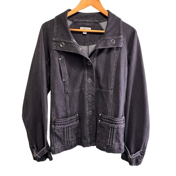 Coldwater Creek Faded Black Snap Button Down Denim Jean Jacket Size Large - Picture 1 of 13